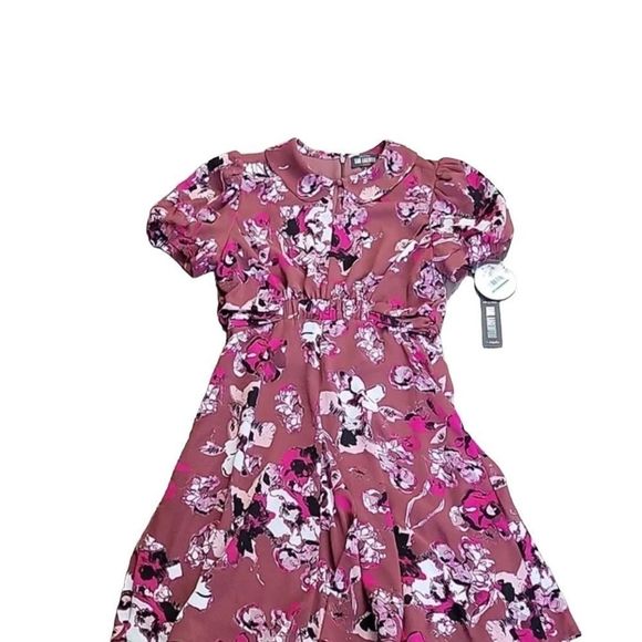 Karl Lagerfeld x Impulse Macys Chiffon Floral Print split Collared Dress - Picture 10 of 14